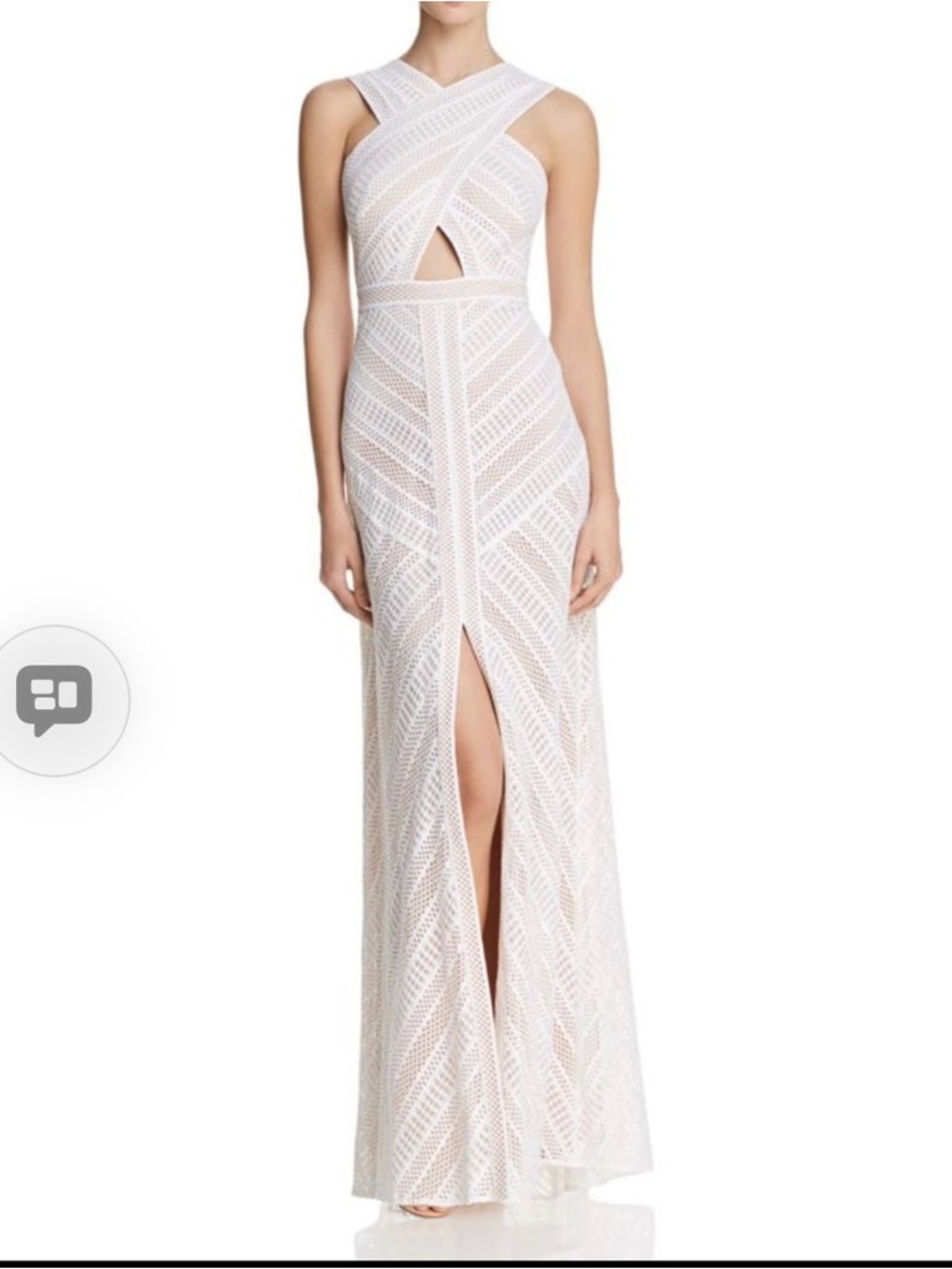 BCBGMaxAzria White Lace Crisscross Maxi Dress with Front Slit Size 2